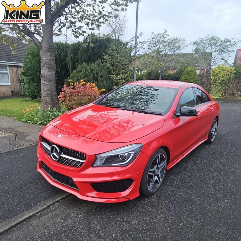 Red Mercedes after paint and bodywork
